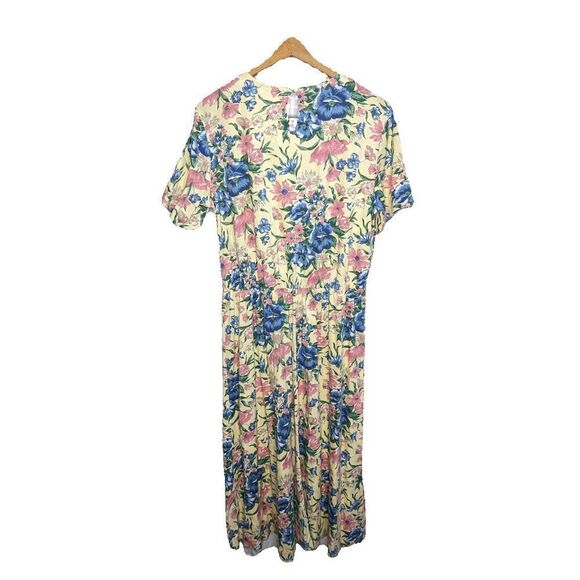 Vintage Bedford Fair T-Shirt Dress Floral Print Yellow and Blue 1X - Picture 2 of 7